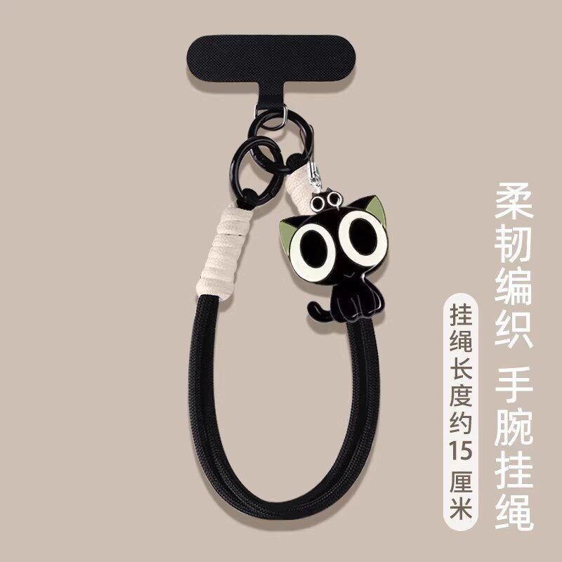 Phone Accessories Hanger - ที่แขวนโทรศัพท์ป้องกันการโจรกรรมและป้องกันการตกที่มีดีไซน์เก๋ไก๋ในธีมแมวดำ สามารถใช้เป็นเครื่องประดับข้อมือสำหรับโทรศัพท์มือถือของคุณได้