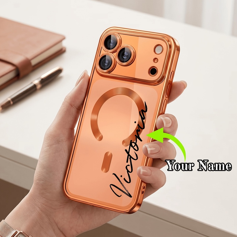 Phone Accessories Names - เคสโทรศัพท์แม่เหล็กเคลือบชื่อแบบกำหนดเองสำหรับ iPhone 17 16 15 Pro