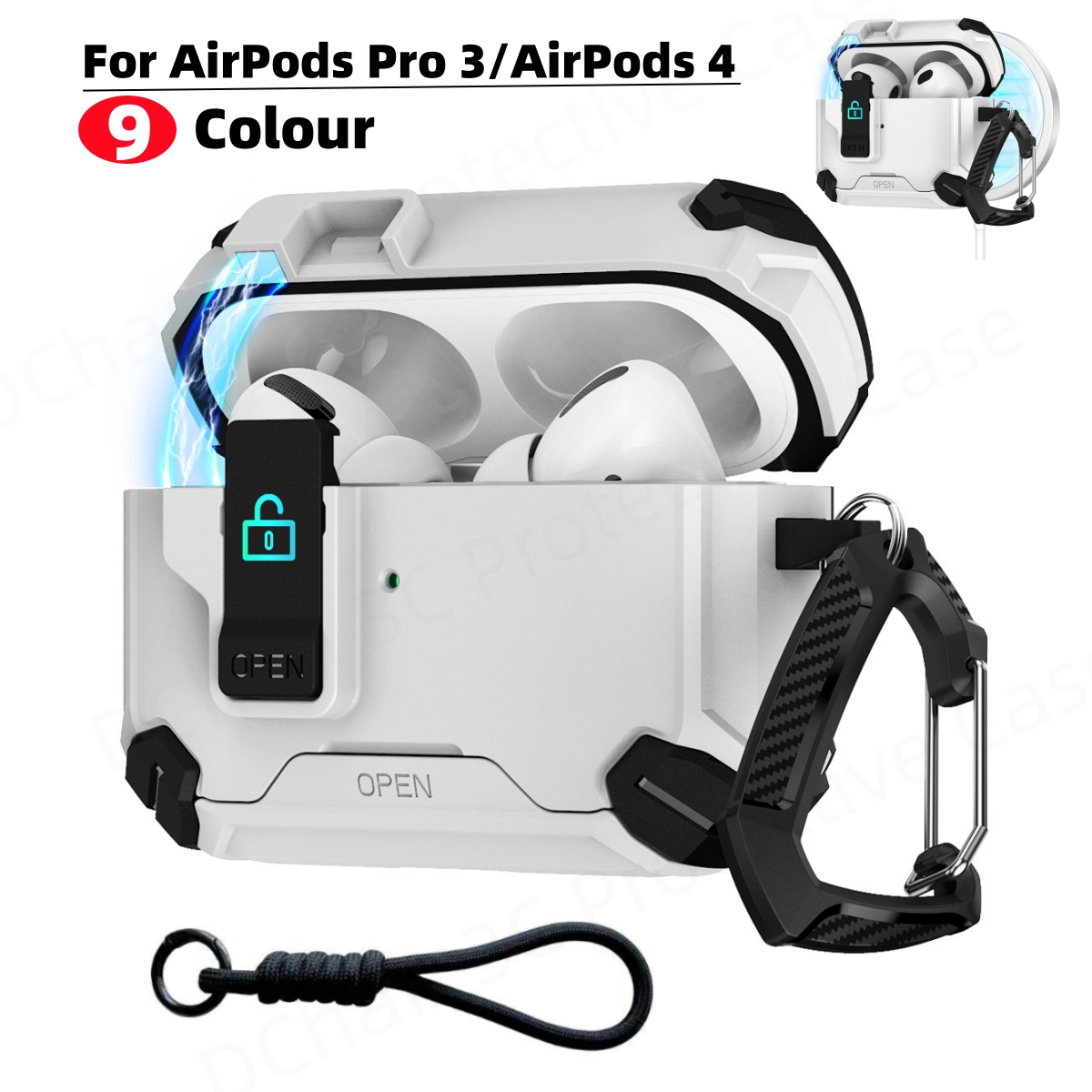 Phone Accessories Hanger - เคสที่มีที่วางโทรศัพท์และระบบล็อคอัตโนมัติสำหรับ AirPods Pro 3 (2025) พร้อมฝาปิดสำหรับหูฟังบลูทูธ