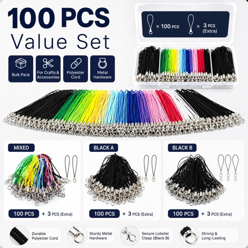 Phone Accessories Hanger - สายคล้องคอแบบเชือกยาว 100 ชิ้น พร้อมตะขอเกี่ยวแบบกุ้งก้ามกราม สายคล้องโทรศัพท์มือถือ พวงกุญแจ