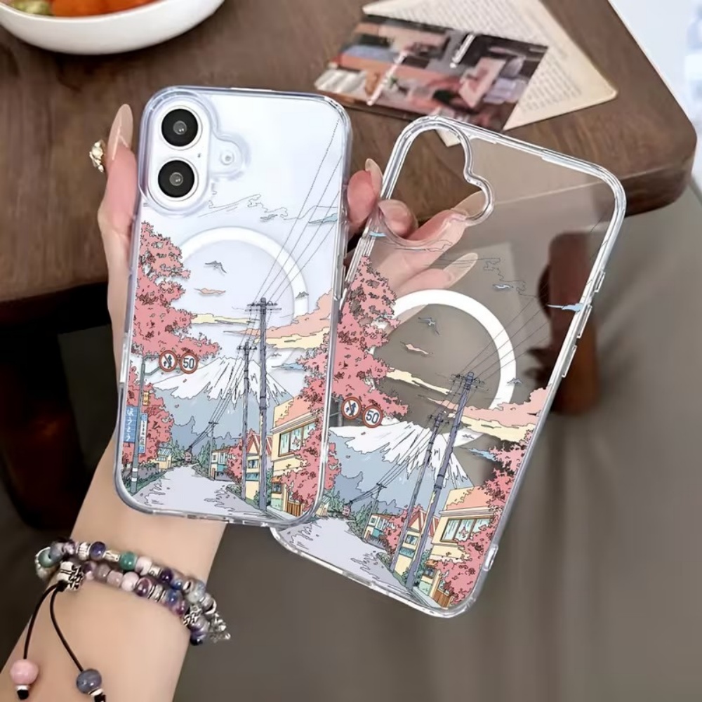 Phone Accessories Japan - เคสโทรศัพท์ใสลายวิวทิวทัศน์ญี่ปุ่นสไตล์อนิเมะ สำหรับ iPhone 18 17 16